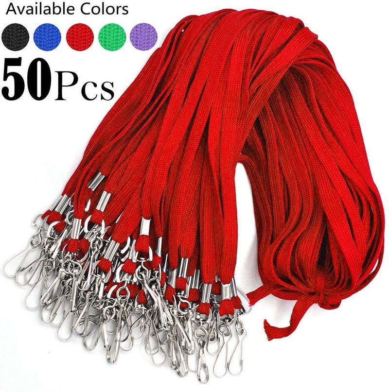 Bird FiyÂ® Lanyard/Badge Holder Pairs (Set of 50, Red): Woven Round Lanyard & Horizontal Sealable Waterproof Clear Plastic ID Card Name Tag Holder - Image 4
